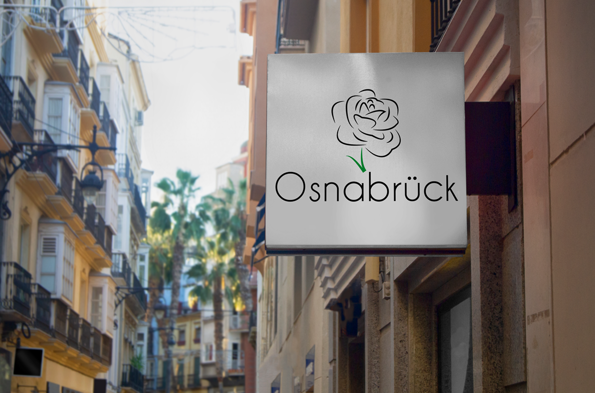 rebranding di un logo di una città chiamata osnabruck, è una rosa bianca simbolo di pace